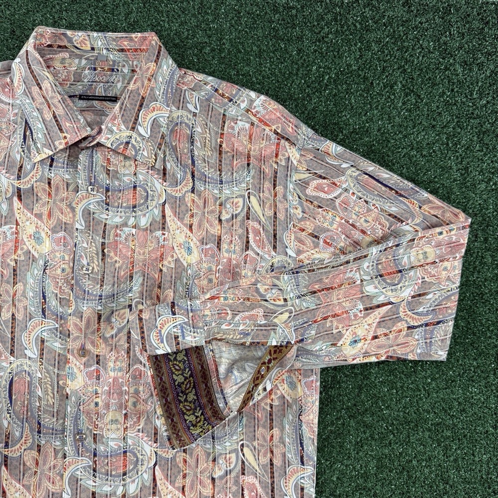Visconti Uomo Men's Long Sleeve Button Size 3XLT Paisley All Over Print